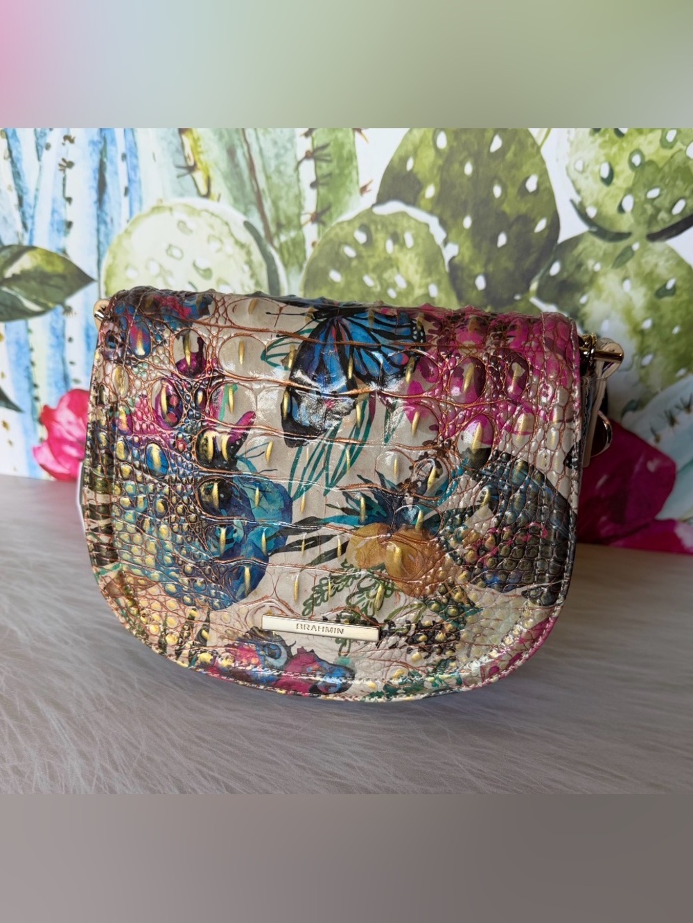 NWT Brahmin Briar Mariposa Leather Crossbody - Beautiful Floral butterfly FIRM